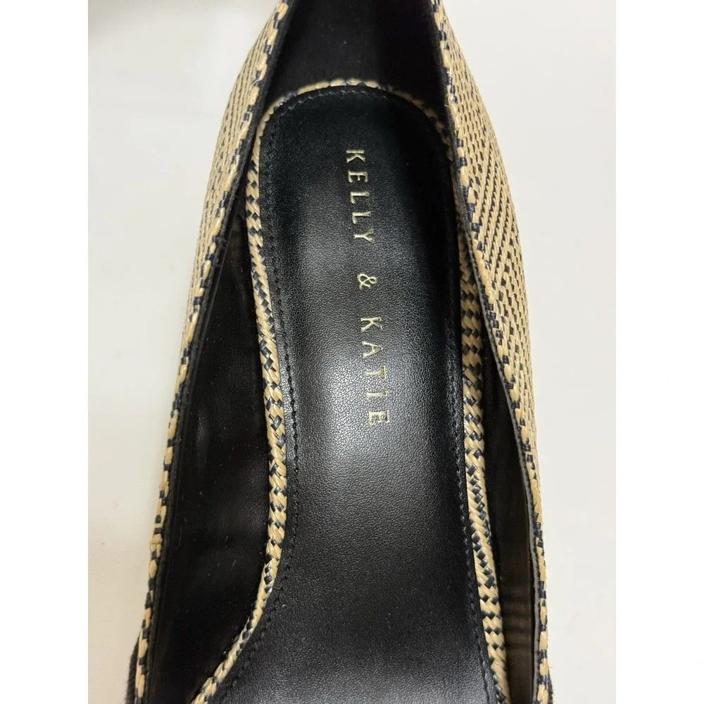 Kelly & Katie  8.5 M Knotted Espadrille Woven Wedge Sandal Black Beige